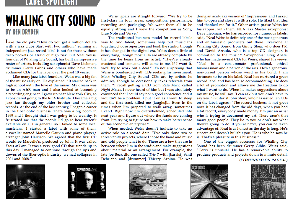 Whaling City Sound spotlighted in May issue of The New York City Jazz Record