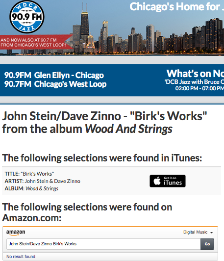 7/14: John Stein and David Zinno’s song Birk’s Works” from Wood and Strings Now on Amazon!