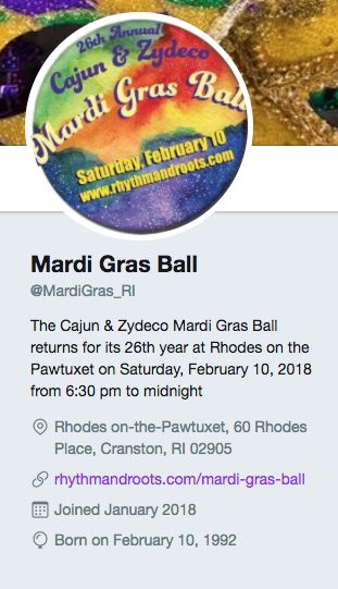Follow Mardi Gras Ball 2018 New Twitter Account @MardiGras_RI