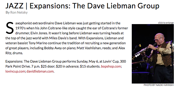 5.6 The Dave Liebman Group to Perform at Lovin’ Cup | NY
