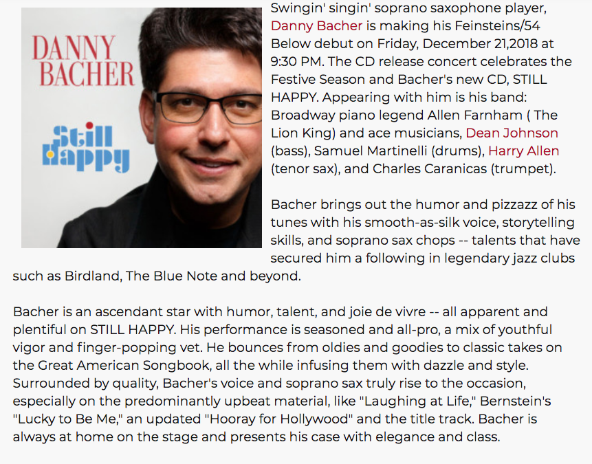 Bacher brings “humor and pizzazz” to Feinstein’s/54 Below Album Release on Friday
