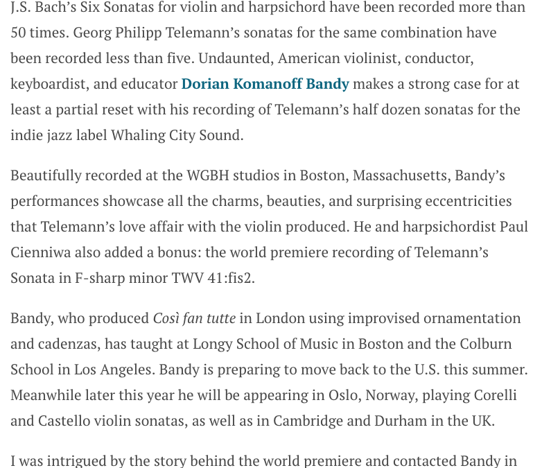 Violinist Dorian Komanoff Bandy Interviewed by Strings Magazine
