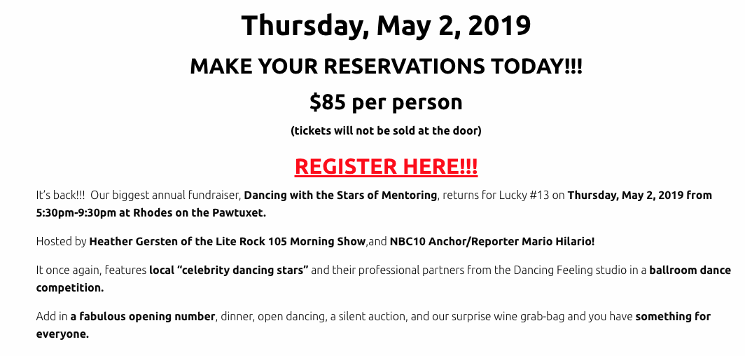 Dancing With The Stars of Mentoring to be held May 2, 2019