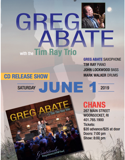 Greg Abate with the Tim Ray Trio album release show at Chan’s June 1!