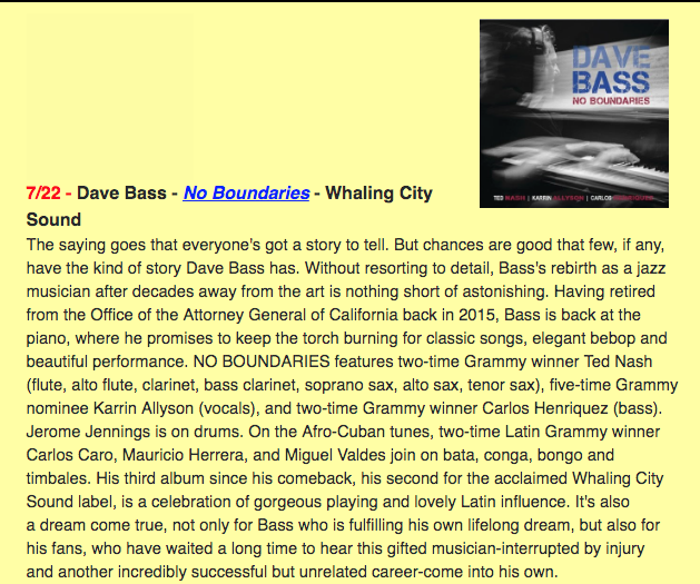 Dave Bass upcoming release featured in New World ‘N’ Jazz