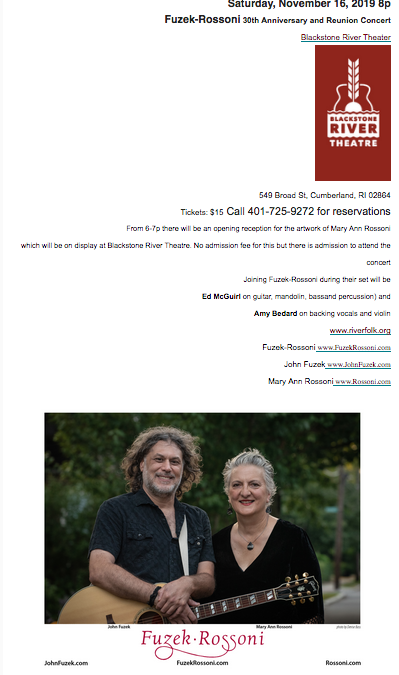 11/16 8p Fuzek-Rossoni Duo’s 30th Anniversary Reunion Concert@Blackstone River Theatre 🎶🎤