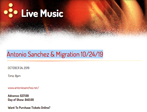 10/24/19 Antonio Sanchez & Migration @Narrows