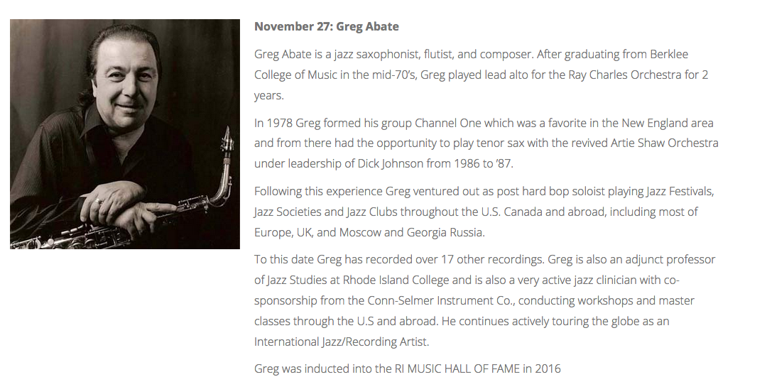 Greg Abate to play Brown Bag Concert Series at Mechanics Hall on Nov. 27