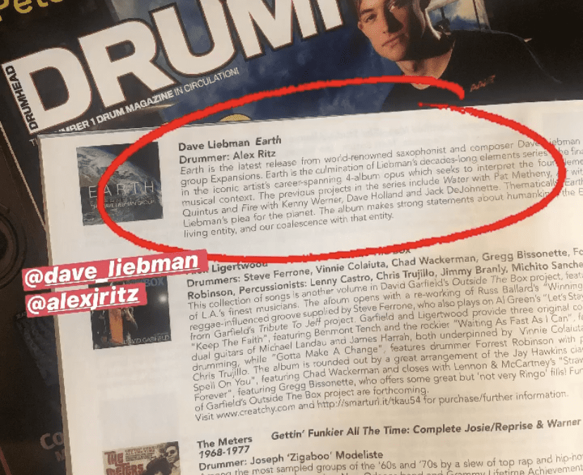Dave Liebman: Expansions’ drummer Alex Ritz featured in DrumHead Magazine