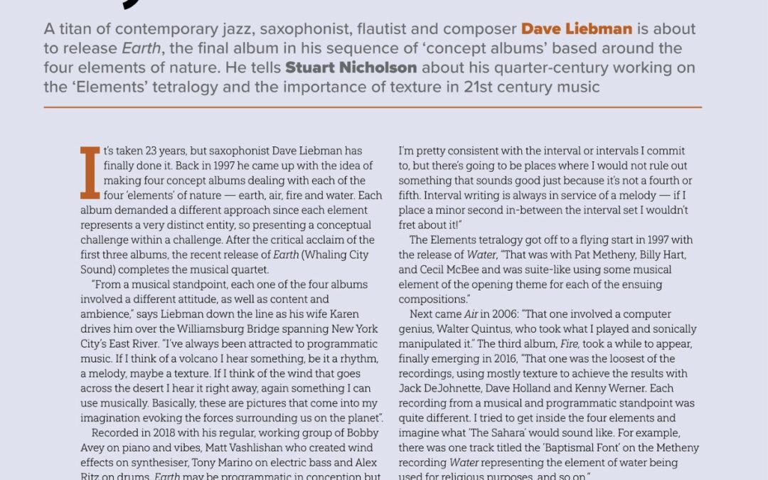 Dave Liebman featured in May issue of JazzWise Magazine!