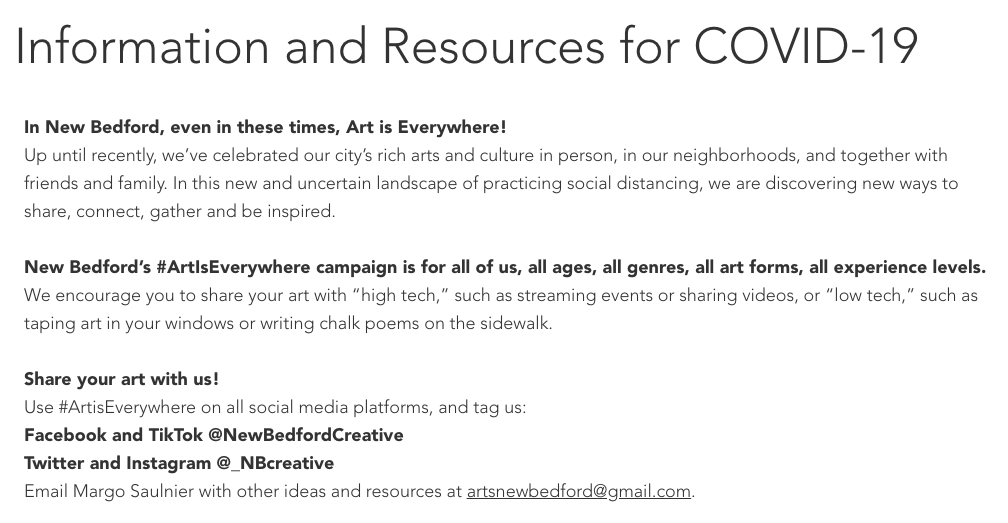 Information and resources for COVID-19 from New Bedford Creative