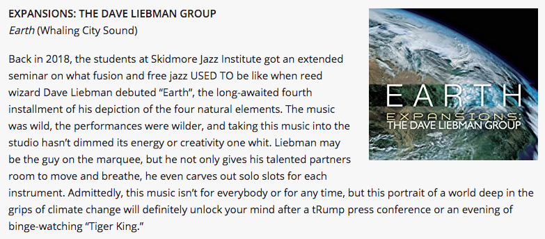Happy April!  Check out these new reviews of Dave Liebman’s latest release “Earth”