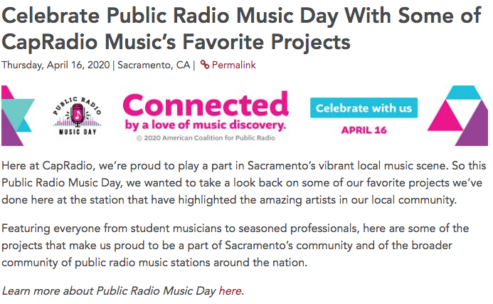 Dave Bass featured on Public Radio Music Day