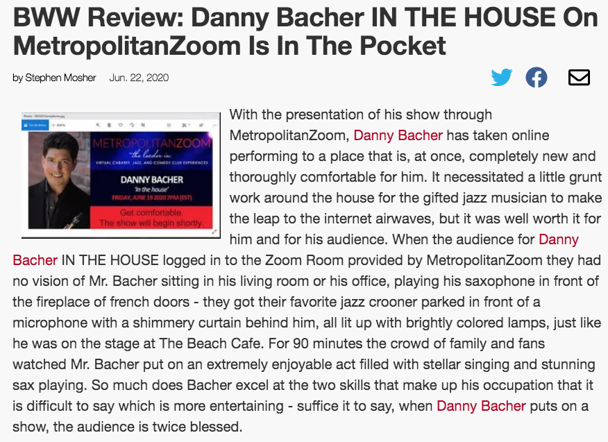 Danny Bacher puts on an “extremely enjoyable act” during live Zoom concert for MetropolitanZoom
