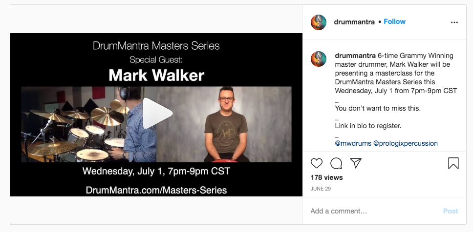 Tim Ray Trio drummer Mark Walker featured on DrumMantra’s Instagram