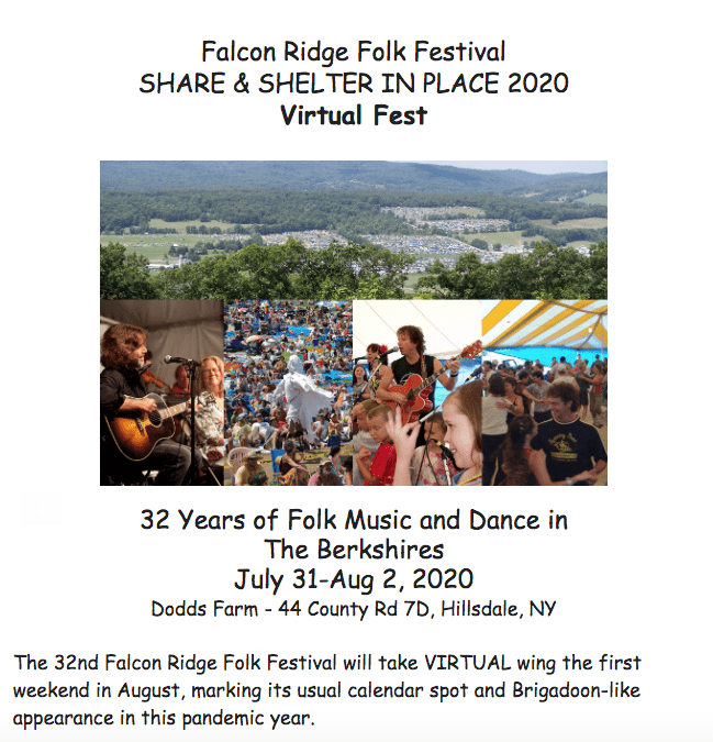 7/31-8/2 FALCON RIDGE VIRTUALLY: The 32nd Annual Folk Festival 2020 SHARE & SHELTER IN PLACE FEST