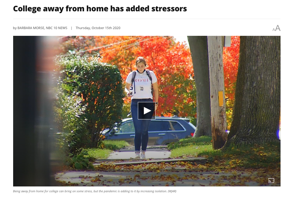 Ashlyn McCormick featured in NBC 10’s segment “College away from home has added stressors”