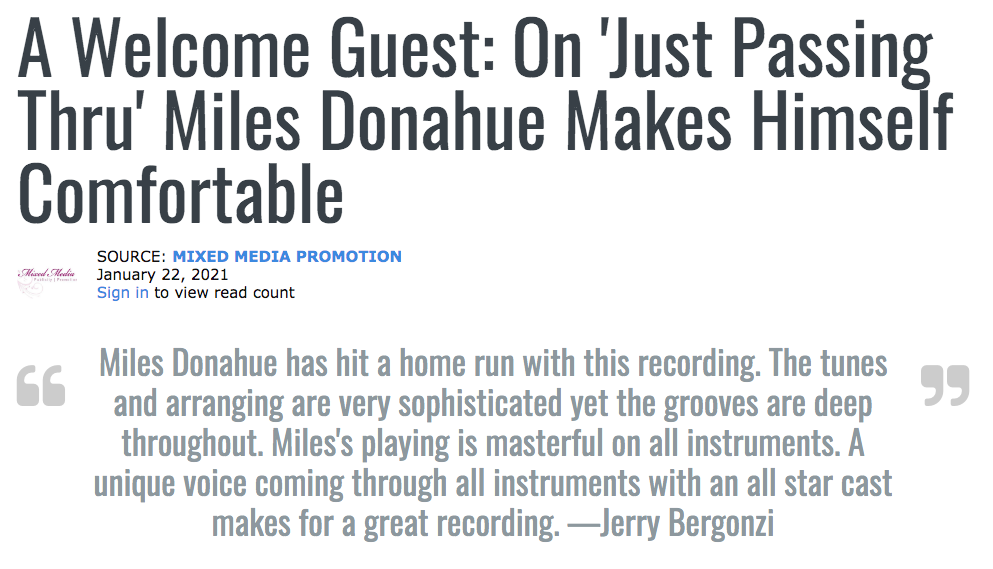 A Welcome Guest: On ‘Just Passing Thru’ Miles Donahue Makes Himself Comfortable