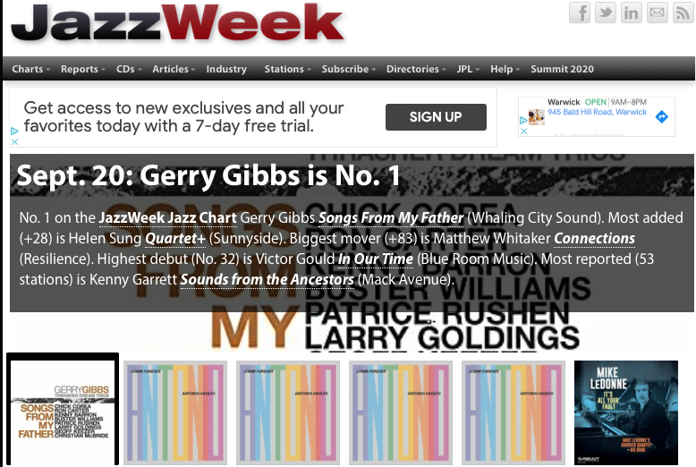 9/20: Gerry Gibbs Thrasher Dream Trios “Songs From My Father” #1 JazzWeek