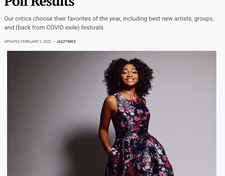 Samara Joy, who performs on Eric Wyatt’s “A Song of Hope”, voted best new artist in JazzTimes 2021 Expanded Critics’ Poll