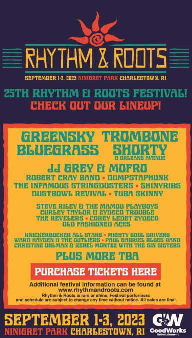 Rhythm and Roots Labor Day Festival announces 2023 lineup with Greensky Bluegrass, Trombone Shorty, Robert Cray and more
