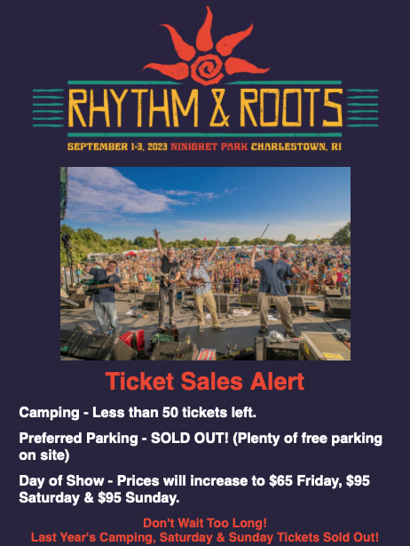 TICKET SALES ALERT – Rhythm & Roots Festival