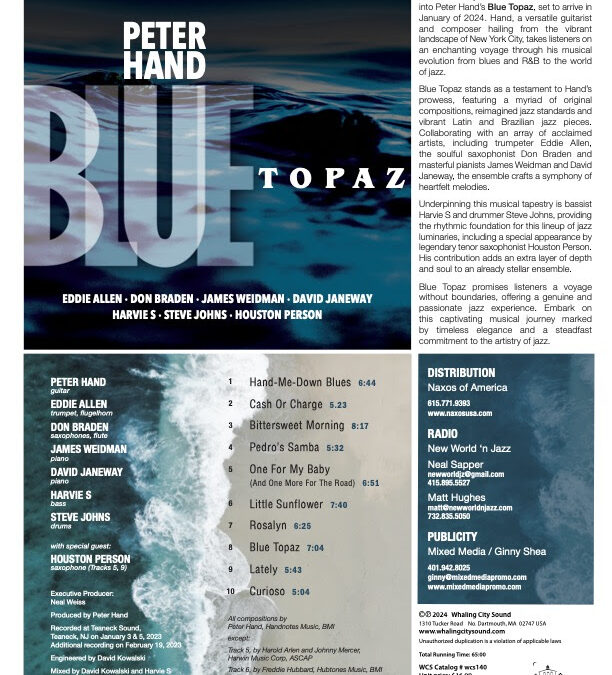 Peter Hand Sets Sail on a Timeless Jazz Odyssey with “Blue Topaz” 1.19.24