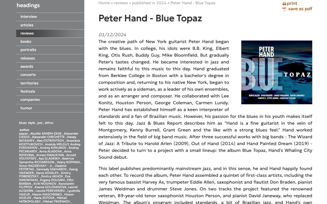 JazzQuad Review | Peter Hand’s New Album “Blue Topaz” Out Now!
