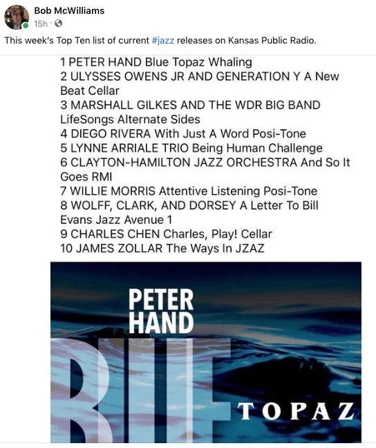 #ICYMI | Peter Hand ‘Blue Topaz’ again #1 in Top Ten Kansas Public Radio