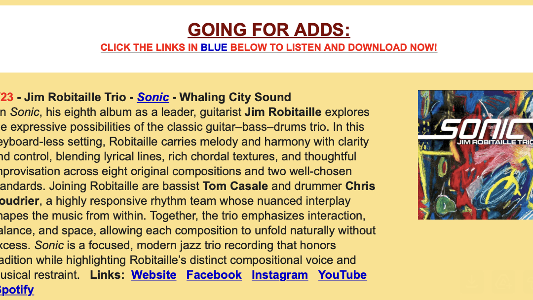 Friday Release: Sonic — Jim Robitaille Trio 🎸